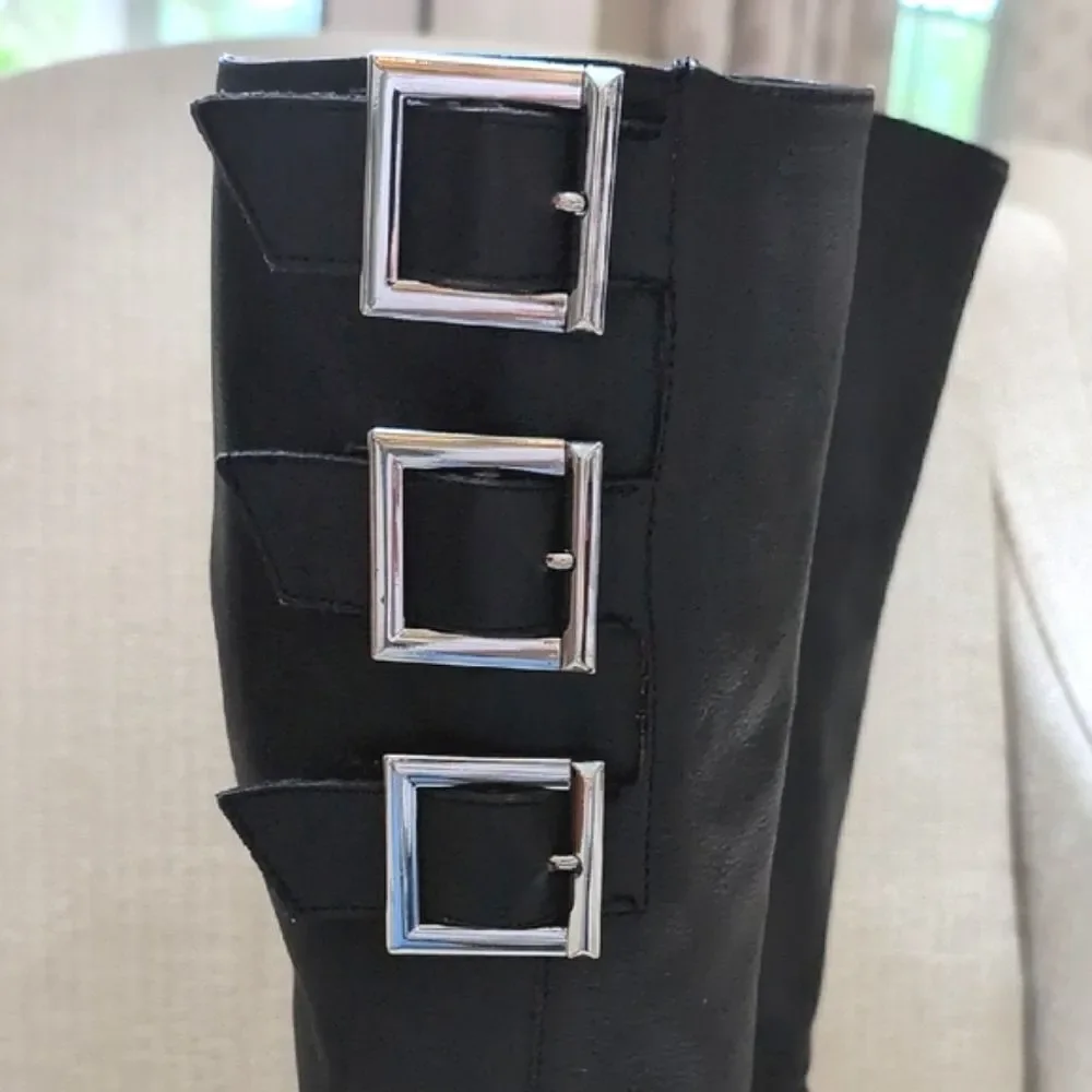 Schutz Luccia Buckle Black Graxo Leather Women's Boot Moto Grunge Punk Casual